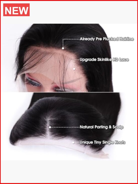 28 inch Straight HD Lace Front Wig Human Hair 180 Density Glueless main image 6